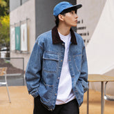 Unisex Jacket Vintage Amekaji Washed Denim Jacket Casual Loose Overalls